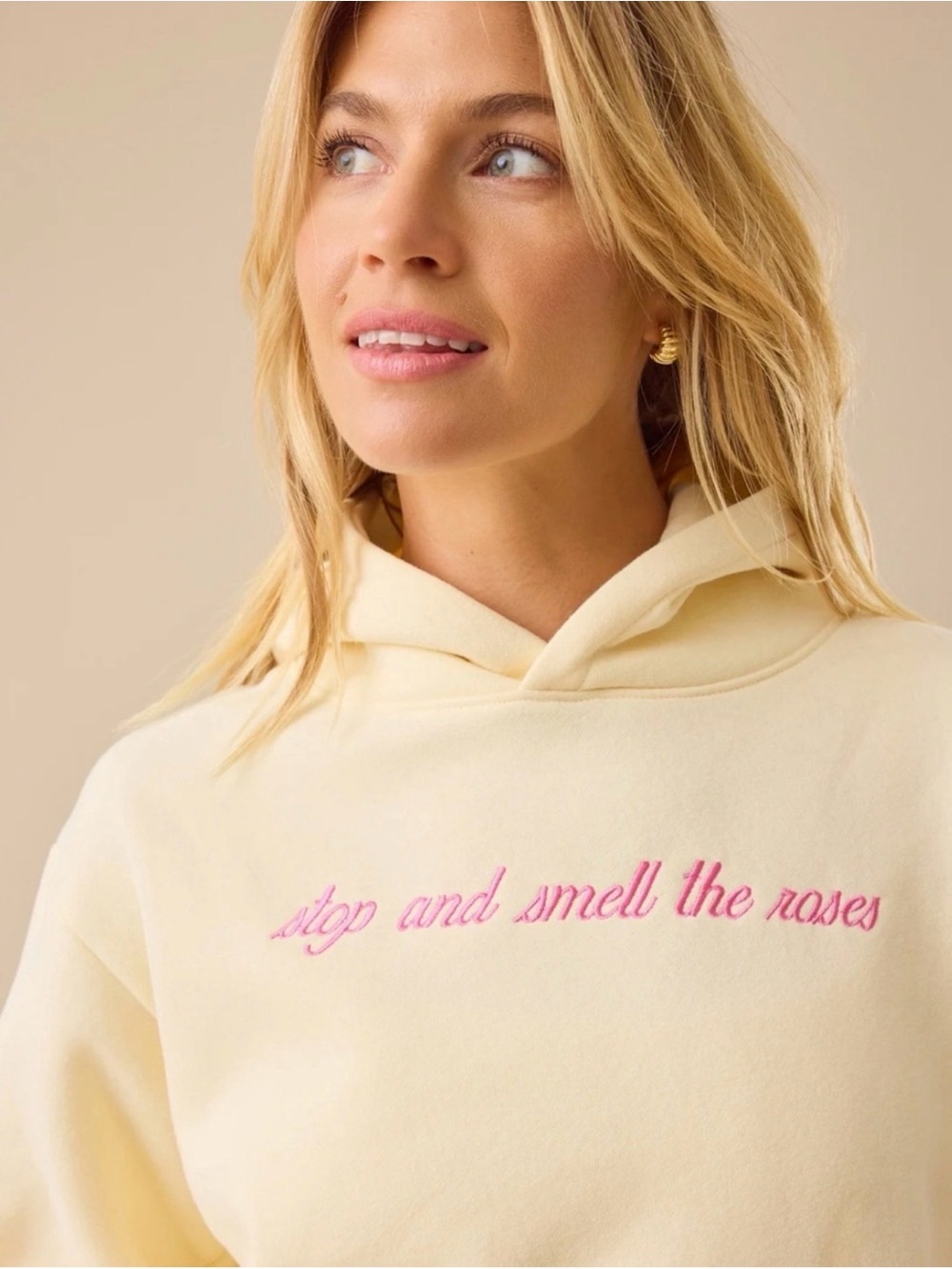 Altar'd State Cream Hoodie with Pink Script Embroidery - Picture 2 of 7